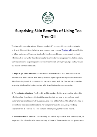 Surprising Skin Benefits of Using Tea Tree Oil