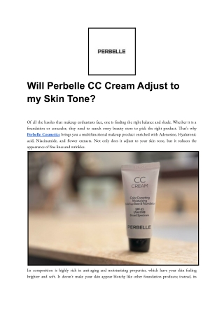 Will Perbelle CC Cream Adjust to my Skin Tone