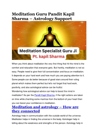 Meditation Guru Pandit Kapil Sharma – Astrology Support (1)