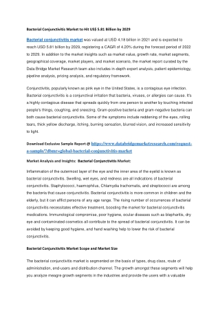 Bacterial Conjunctivitis Market to Hit US 5.81 Billion by 2029