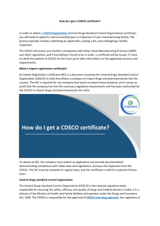 How do I get a CDSCO certificate