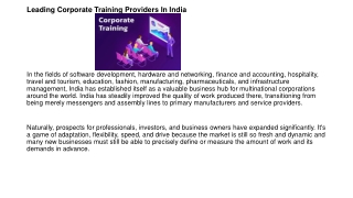 Corporate Training Providers In India