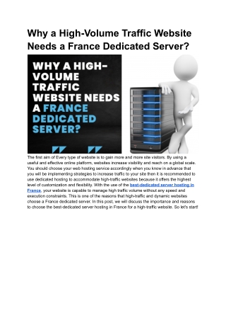 Why a High-Volume Traffic Website Needs a Germany Dedicated Server