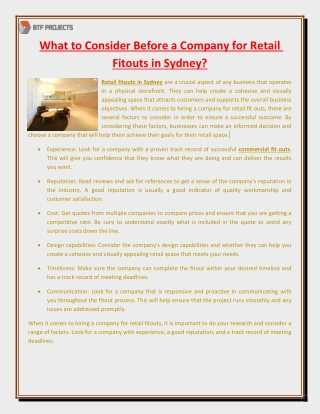 What to Consider Before a Company for Retail Fitouts in Sydney
