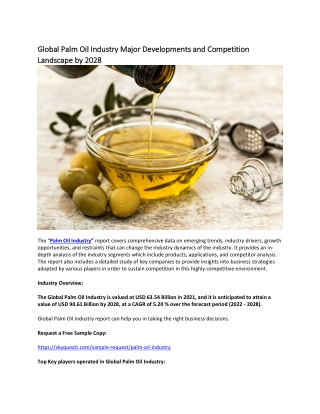 Global Palm Oil Industry Major Developments and Competition Landscape by 2028