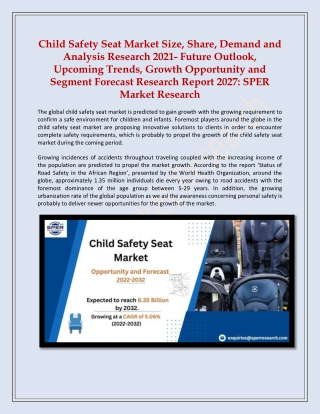 Child Safety Seat Market Size, Share, Demand and Analysis Research 2021- Future