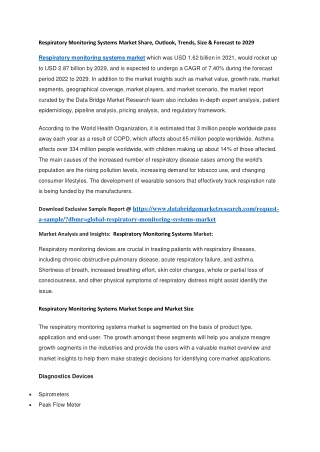 Respiratory Monitoring Systems Market Share, Outlook, Trends, Size & Forecast to 2029