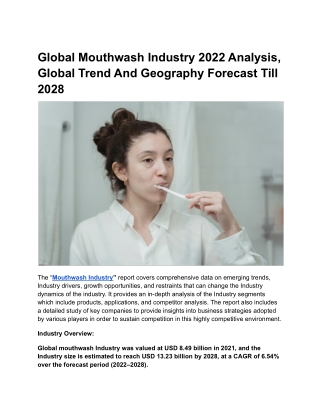 Global Mouthwash Industry 2022 Analysis, Global Trend And Geography Forecast Til