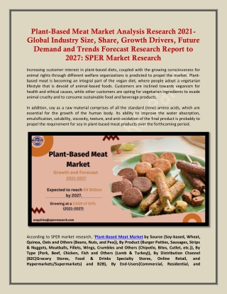 Plant-Based Meat Market Analysis Research 2021- 2027: SPER Market Research
