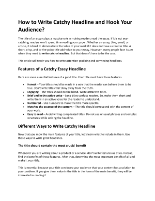 Best Steps to Write Catchy headline for Your Article