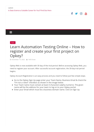 Learn Automation Testing Online – How to register and create your first project on Opkey