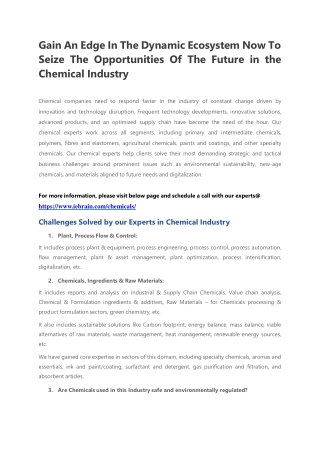 Gain An Edge In The Dynamic Ecosystem Now To Seize The Opportunities Of The Future in the Chemical Industry