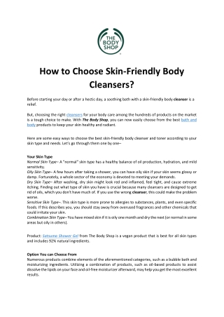 How to Choose Skin-Friendly Body Cleansers?