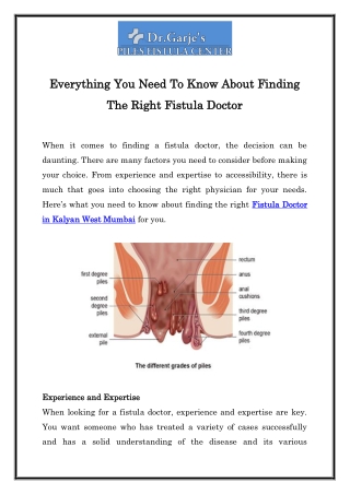 Everything You Need To Know About Finding The Right Fistula Doctor