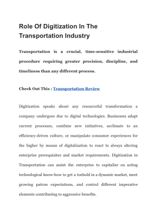 Role Of Digitization In The Transportation Industry