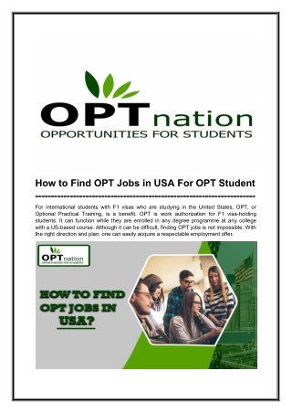 How to find OPT jobs in USA