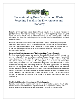 Understanding How Construction Waste Recycling Benefits the Environment and Economy