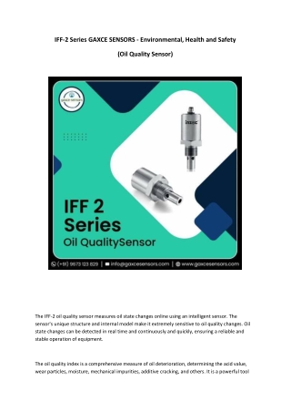 IFF-2 Series GAXCE SENSORS - Environmental, Health and Safety