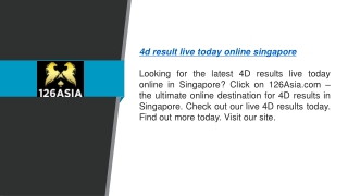 4d Result Live Today Online Singapore  126asia.com