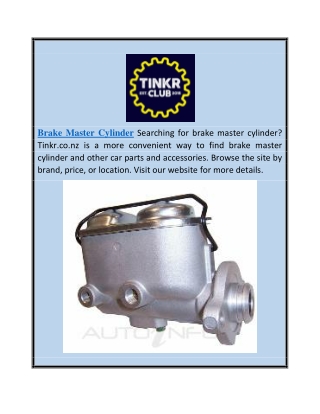 Brake Master Cylinder  Tinkr.co.nz