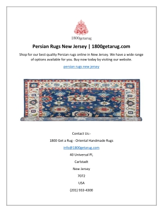 Persian Rugs New Jersey  1800getarug.com