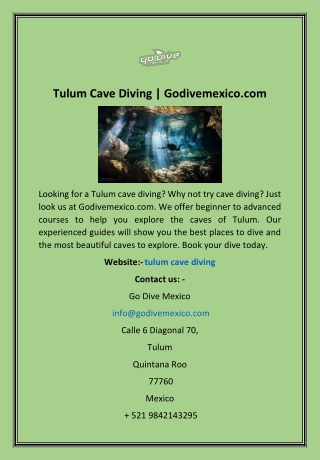 Tulum Cave Diving | Godivemexico.com