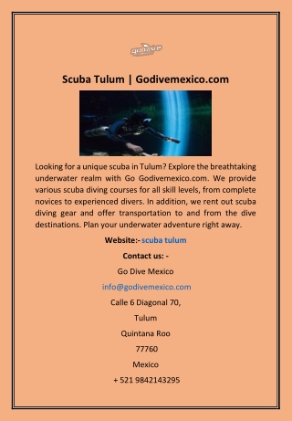 Scuba Tulum | Godivemexico.com