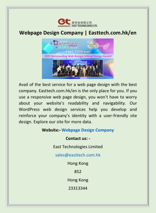 Webpage Design Company | Easttech.com.hk/en