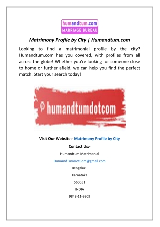Matrimony Profile by City