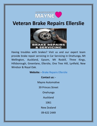 Veteran Brake Repairs Ellerslie