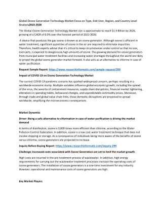 Global Ozone Generation Technology Market Focus on Type, End-User, Region