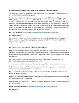 Aircraft Refurbishing Market Size, Share & Trends Analysis by Research Informati