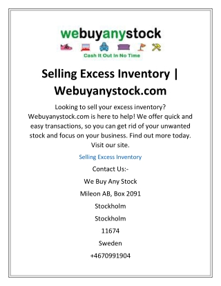 Selling Excess Inventory  Webuyanystock.com