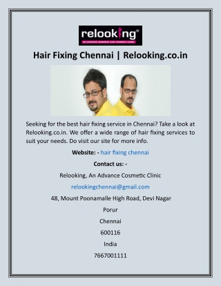 Hair Fixing Chennai  Relooking.co.in