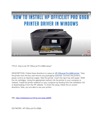 How to do HP Office jet Pro 6968 setup?