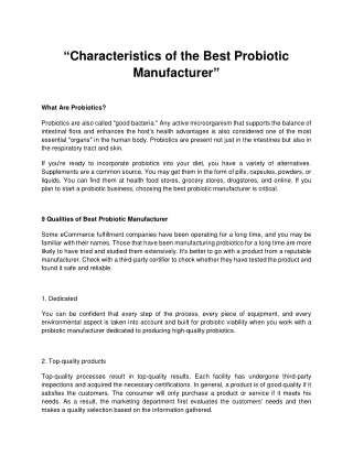 Characteristics of the Best Probiotic Manufacturer