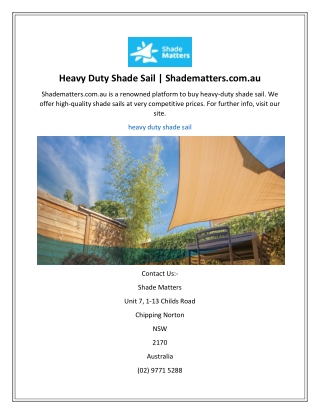 Heavy Duty Shade Sail  Shadematters.com.au