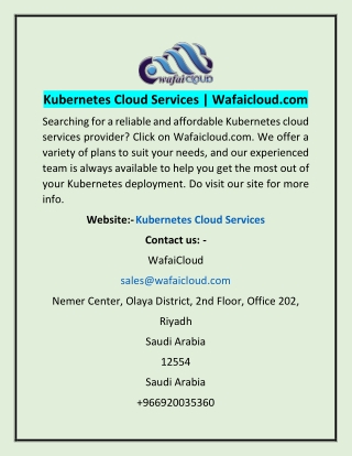 Kubernetes Cloud Services | Wafaicloud.com