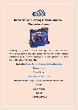 Game Server Hosting in Saudi Arabia | Wafaicloud.com