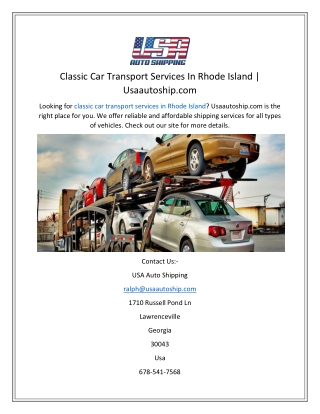 Classic Car Transport Services In Rhode Island  Usaautoship.com