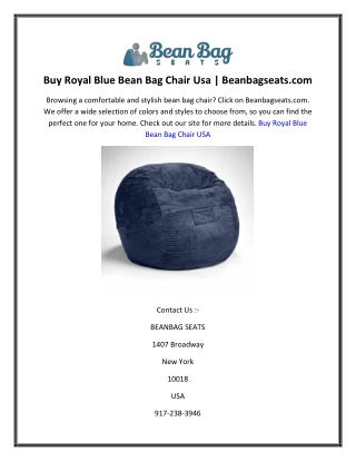 Buy Royal Blue Bean Bag Chair Usa  Beanbagseats.com