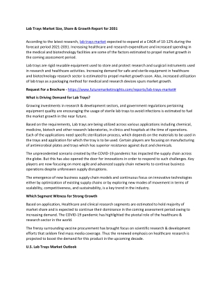 Lab Trays Market Size, Share & Growth Report for 2031