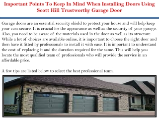 Important Points To Keep In Mind When Installing Doors Using Scott Hill Trustworthy Garage Door