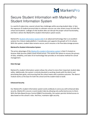 Secure Student Information with MarkersPro Student Information System