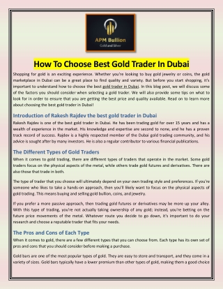 How To Choose Best Gold Trader In Dubai