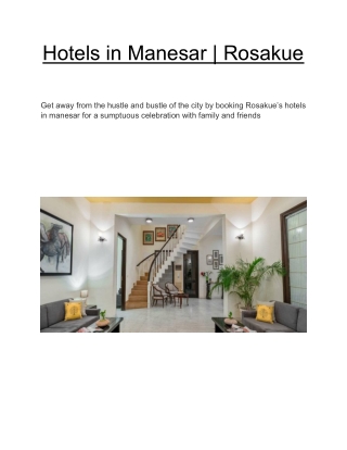 Hotels in Manesar | Rosakue