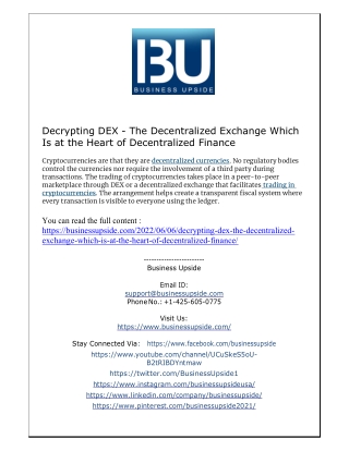 Decrypting DEX - The Decentralized Exchange Which Is at the Heart of Decentralized Finance