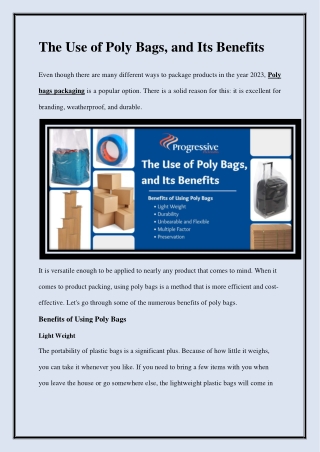 The Use of Poly Bags, and Its Benefits