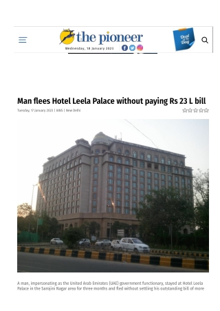 Man flees Hotel Leela Palace without paying Rs 23 L bill