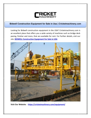 Bidwell Construction Equipment for Sale in Usa | Cricketmachinery.com